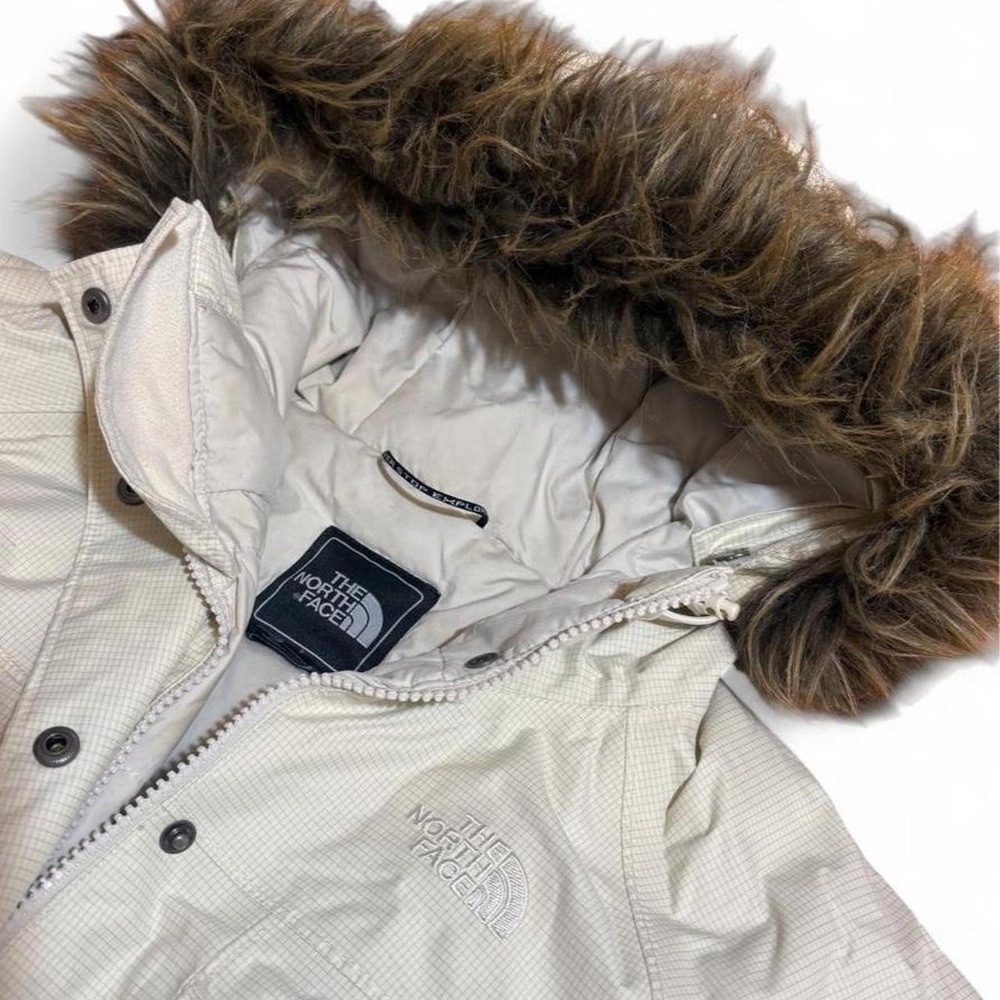 The North Face HyVent Womens White Faux Fur Hood Belted Down Puffer Parka Coat M